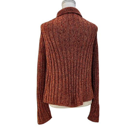 White + Warren Ribbed Knit Long Sleeve Zip Front Cardigan Marled Orange - Picture 7 of 7